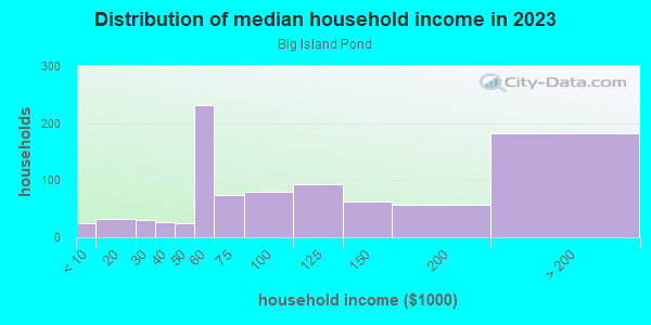 Household income distribution in 2013 in Big Island Pond in Derry neighborhood in NH