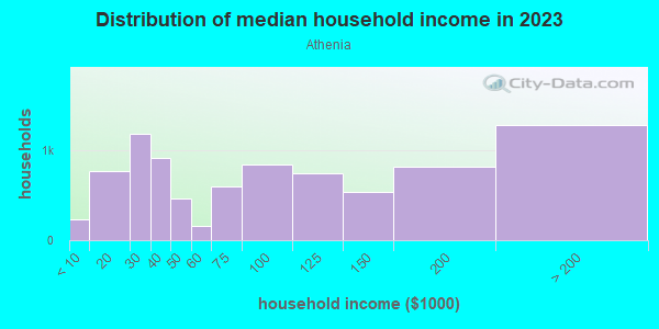 Household income distribution in 2013 in Athenia in Clifton neighborhood in NJ