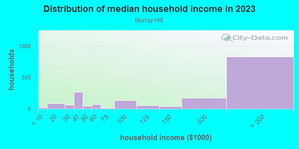 Household income distribution in 2013 in Murray Hill in New Providence neighborhood in NJ