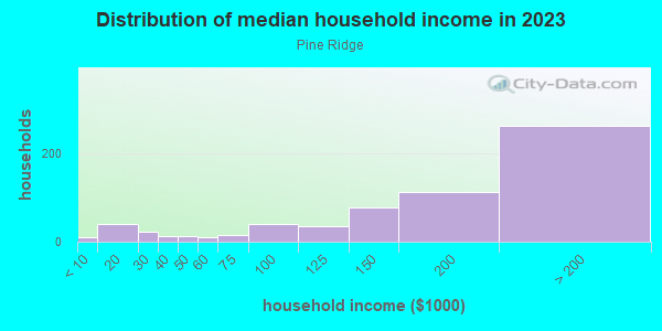 Household income distribution in 2013 in Pine Ridge in East Brunswick neighborhood in NJ