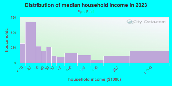 Household income distribution in 2013 in Pyne Point in Camden neighborhood in NJ