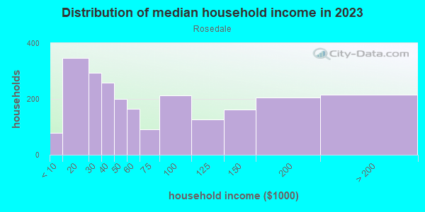 Household income distribution in 2013 in Rosedale in Camden neighborhood in NJ