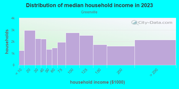 Household income distribution in 2013 in Greenville in Jersey City neighborhood in NJ