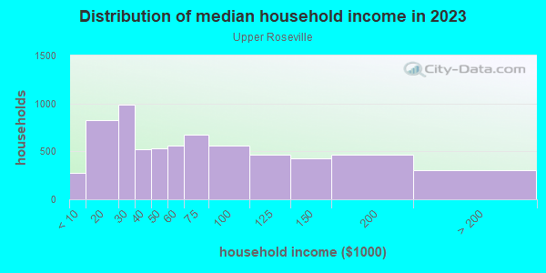 Household income distribution in 2013 in Upper Roseville in Newark neighborhood in NJ
