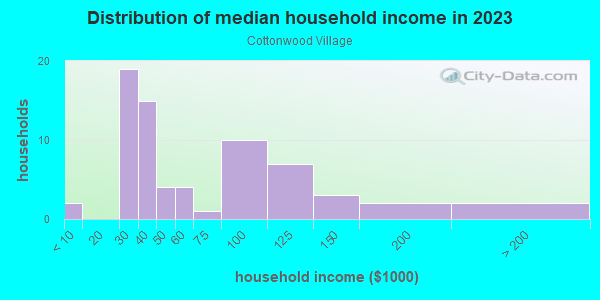 Household income distribution in 2013 in Cottonwood Village in Santa Fe neighborhood in NM