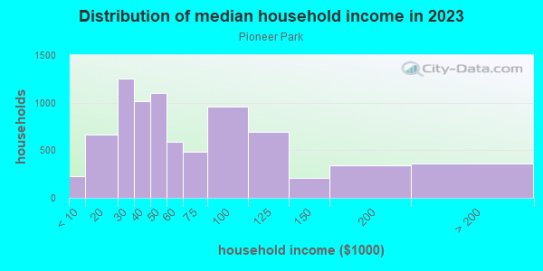 Household income distribution in 2013 in Pioneer Park in Las Vegas neighborhood in NV