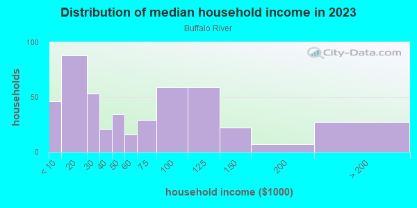 Household income distribution in 2013 in Buffalo River in Buffalo neighborhood in NY