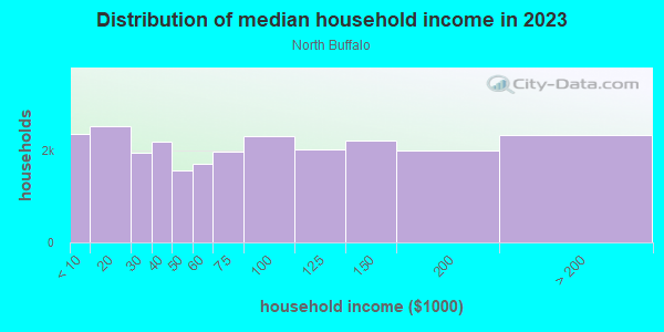 Household income distribution in 2013 in North Buffalo in Buffalo neighborhood in NY