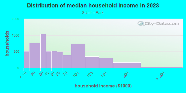 Household income distribution in 2013 in Schiller Park in Buffalo neighborhood in NY