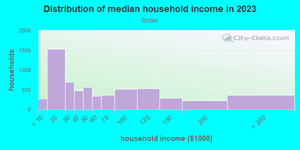Household income distribution in 2013 in Grider in Buffalo neighborhood in NY