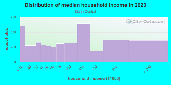 Household income distribution in 2013 in Starin Central in Buffalo neighborhood in NY
