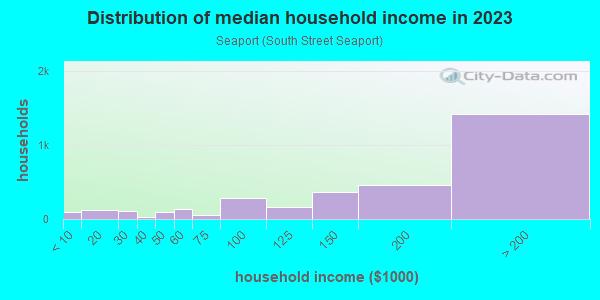 Household income distribution in 2013 in Seaport in New York neighborhood in NY