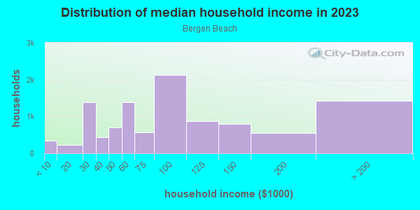 Household income distribution in 2013 in Bergen Beach in Brooklyn neighborhood in NY