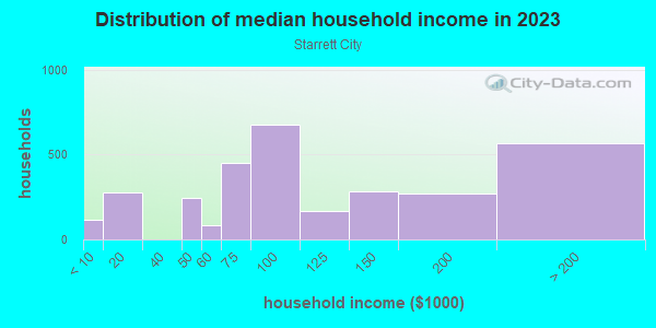 Household income distribution in 2013 in Starrett City in Brooklyn neighborhood in NY