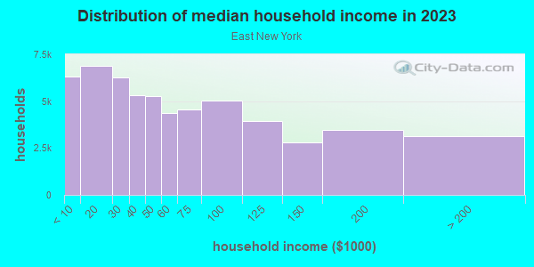 Household income distribution in 2013 in East New York in Brooklyn neighborhood in NY