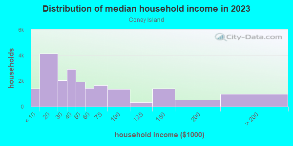 Household income distribution in 2013 in Coney Island in Brooklyn neighborhood in NY
