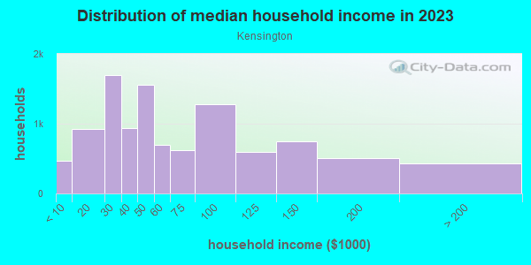 Household income distribution in 2013 in Kensington in Brooklyn neighborhood in NY