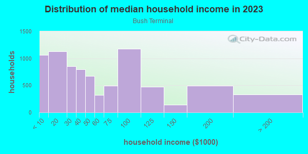 Household income distribution in 2013 in Bush Terminal in Brooklyn neighborhood in NY