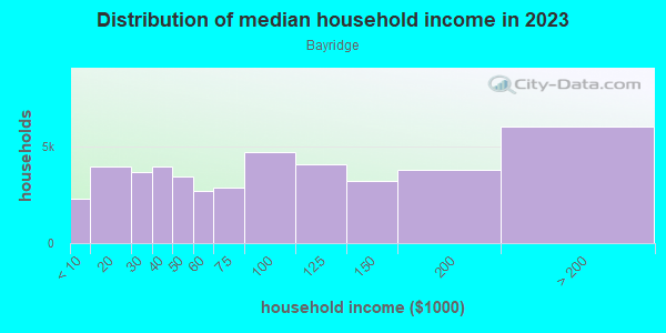 Household income distribution in 2013 in Bayridge in Brooklyn neighborhood in NY
