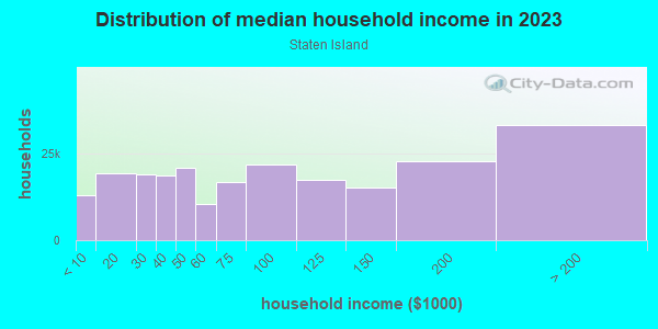 Household income distribution in 2013 in Staten Island in Staten Island neighborhood in NY