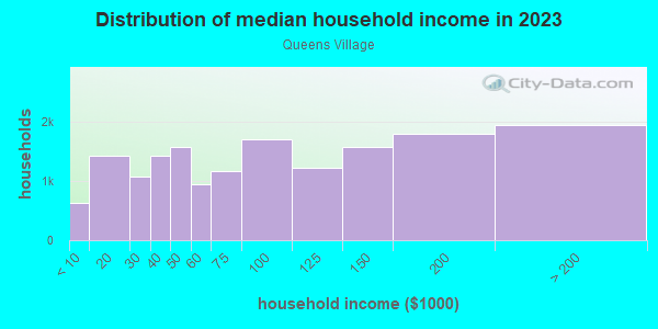 Household income distribution in 2013 in Queens Village in Queens Village neighborhood in NY