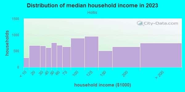 Household income distribution in 2013 in Hollis in Hollis neighborhood in NY