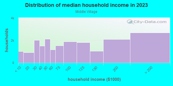 Household income distribution in 2013 in Middle Village in Middle Village neighborhood in NY