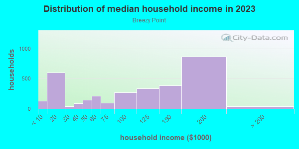 Household income distribution in 2013 in Breezy Point in Breezy Point neighborhood in NY