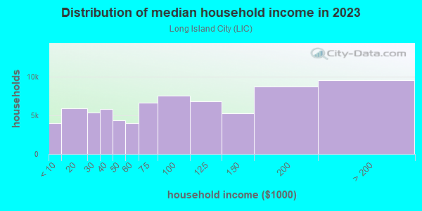 Household income distribution in 2013 in Long Island City in Astoria neighborhood in NY