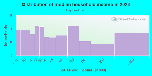 Household income distribution in 2013 in Highland Park in Brooklyn neighborhood in NY