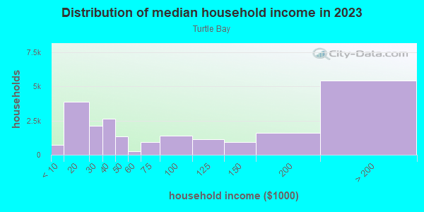 Household income distribution in 2013 in Turtle Bay in New York neighborhood in NY