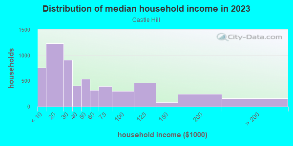Household income distribution in 2013 in Castle Hill in Bronx neighborhood in NY
