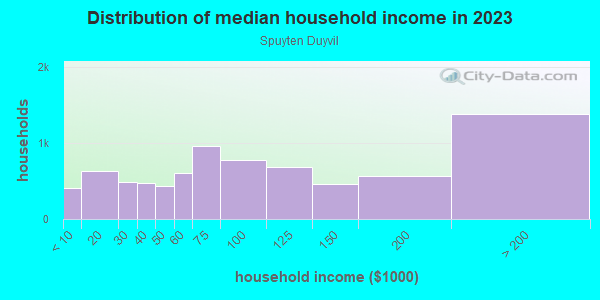Household income distribution in 2013 in Spuyten Duyvil in Bronx neighborhood in NY