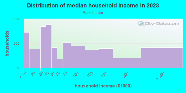 Household income distribution in 2013 in Parkchester in Bronx neighborhood in NY