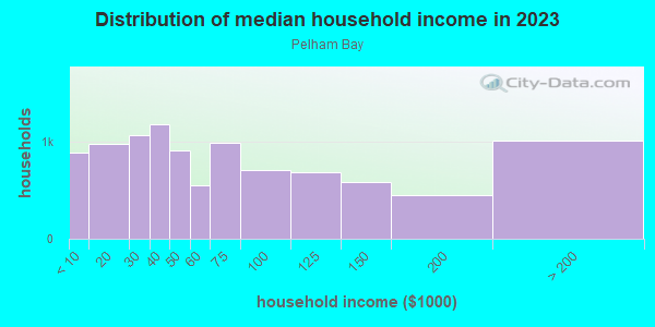 Household income distribution in 2013 in Pelham Bay in Bronx neighborhood in NY