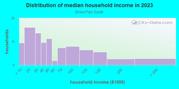 Household income distribution in 2013 in Bronx Park South in Bronx neighborhood in NY