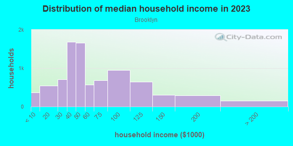 Household income distribution in 2013 in Brooklyn in Cleveland neighborhood in OH