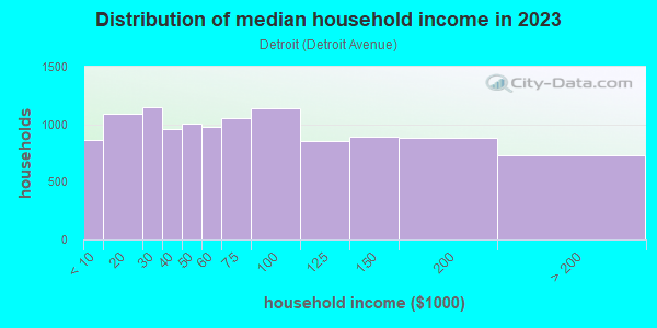 Household income distribution in 2013 in Detroit in Lakewood neighborhood in OH