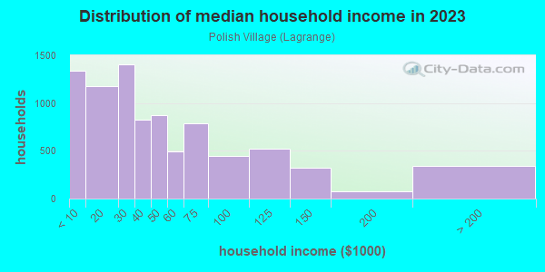 Household income distribution in 2013 in Polish Village in Toledo neighborhood in OH