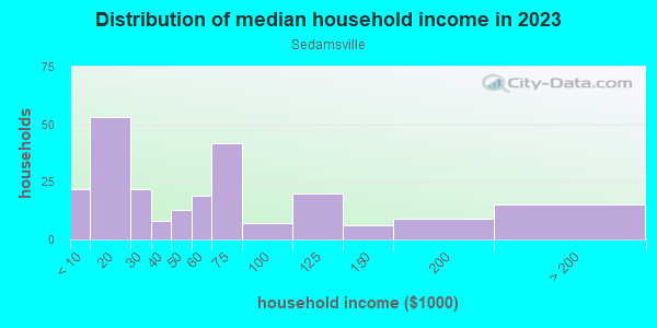 Household income distribution in 2013 in Sedamsville in Cincinnati neighborhood in OH