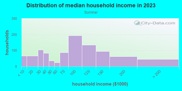 Household income distribution in 2013 in Sumner in Portland neighborhood in OR