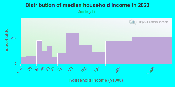 Household income distribution in 2013 in Morningside in Pittsburgh neighborhood in PA