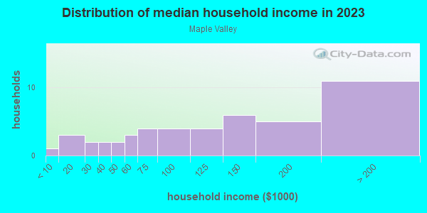Household income distribution in 2013 in Maple Valley in Horsham neighborhood in PA