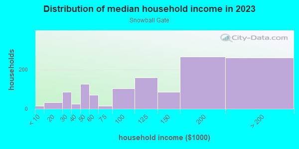 Household income distribution in 2013 in Snowball Gate in Levittown neighborhood in PA