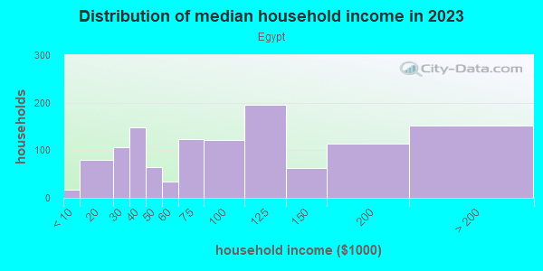 Household income distribution in 2013 in Egypt in Whitehall neighborhood in PA