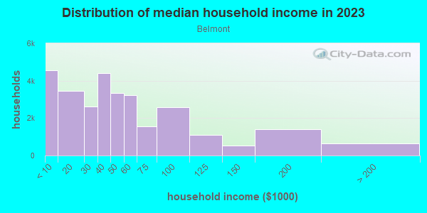 Household income distribution in 2013 in Belmont in Philadelphia neighborhood in PA