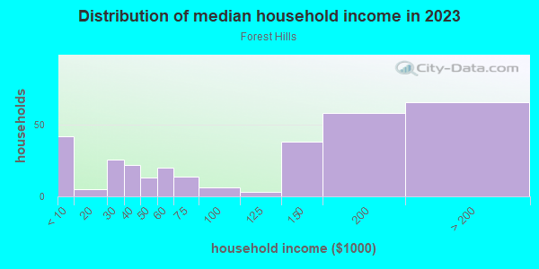 Household income distribution in 2013 in Forest Hills in Columbia neighborhood in SC