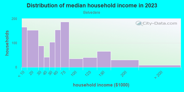 Household income distribution in 2013 in Belvedere in Columbia neighborhood in SC