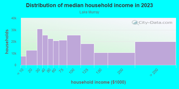 Household income distribution in 2013 in Lake Murray in Columbia neighborhood in SC