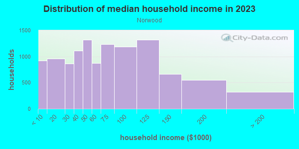 Household income distribution in 2013 in Norwood in Knoxville neighborhood in TN